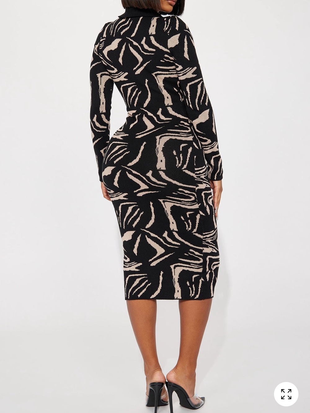 Fashion Nova Black & Cream Abstract sweater Bodycon Dress🫶🏾 - Picture 2 of 6